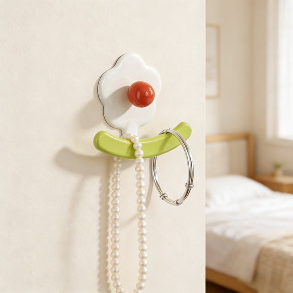 WWG Flower Shaped Adhesive Wall Hooks, No Drill Bathroom Shower Towel Hook Coat Rack for Keys Hats, Multicolor Plastic Funny Hanging Hooks, 3.6x3.3x1 Inches Pack of 1
