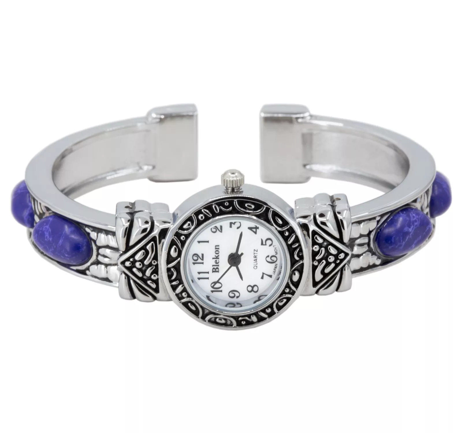 Blekon Stone Studded Watch for Women, 22mm Case Japanese Quartz Movement and Large Cuff Bangle, Best Fits Wrists Measuring 7-8 inches
