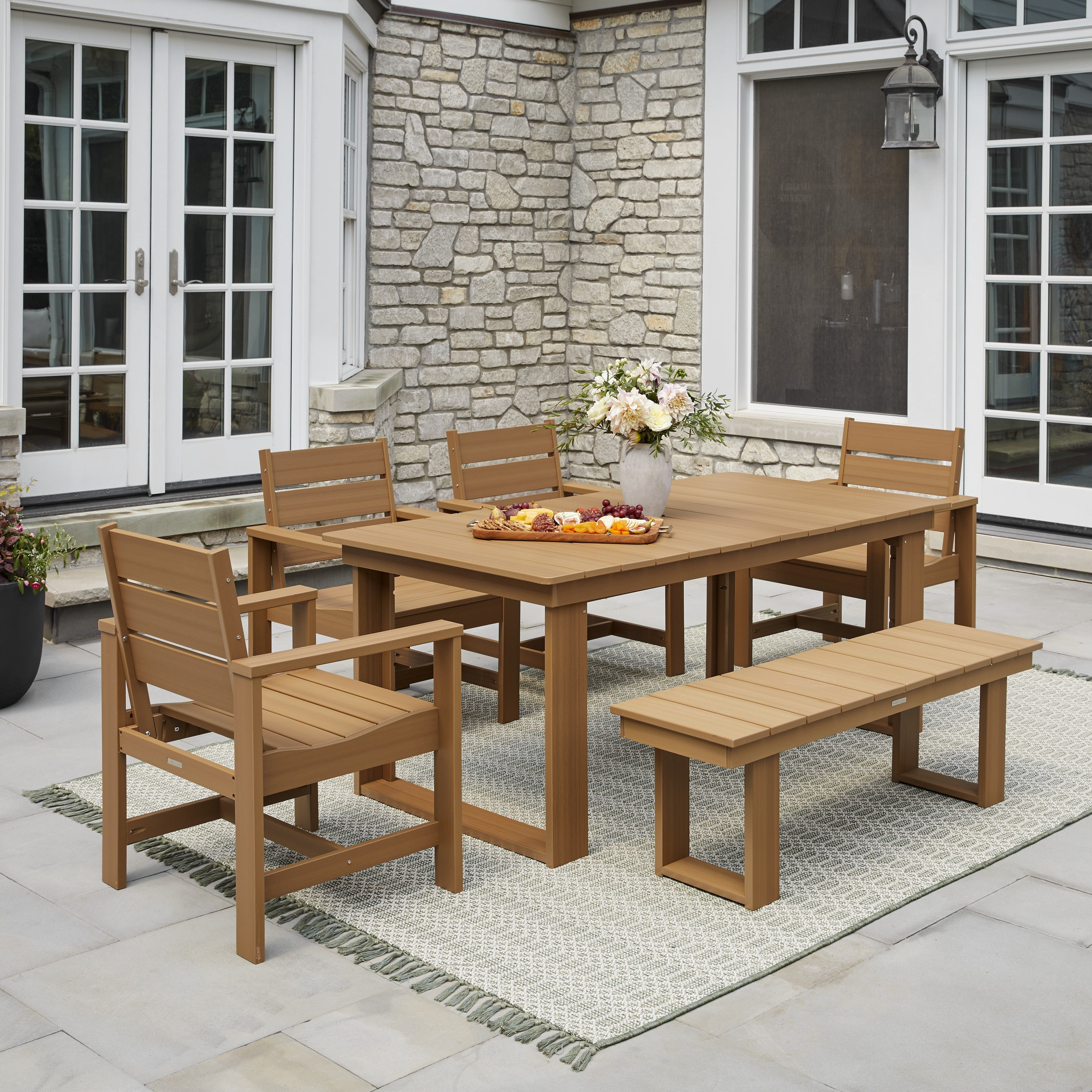 Better Homes & Gardens Ezra Outdoor HDPE Dining Table, Teak
