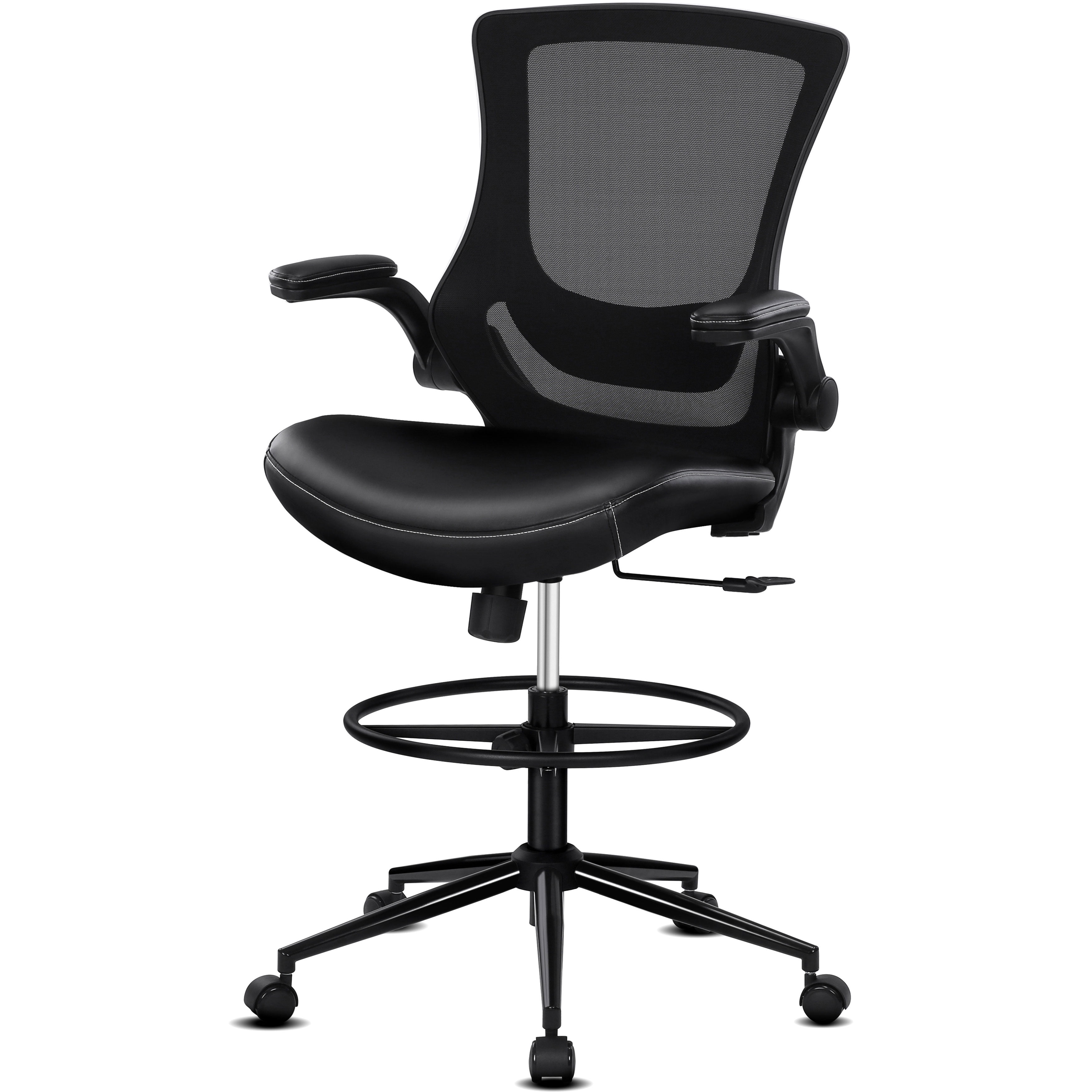 Misolant Tall Office Chair for Standing Desk, Drafting Chair with Foot Ring, PU Leather Recline High Office Tall Desk Chair with Adjustable Lumbar Support
