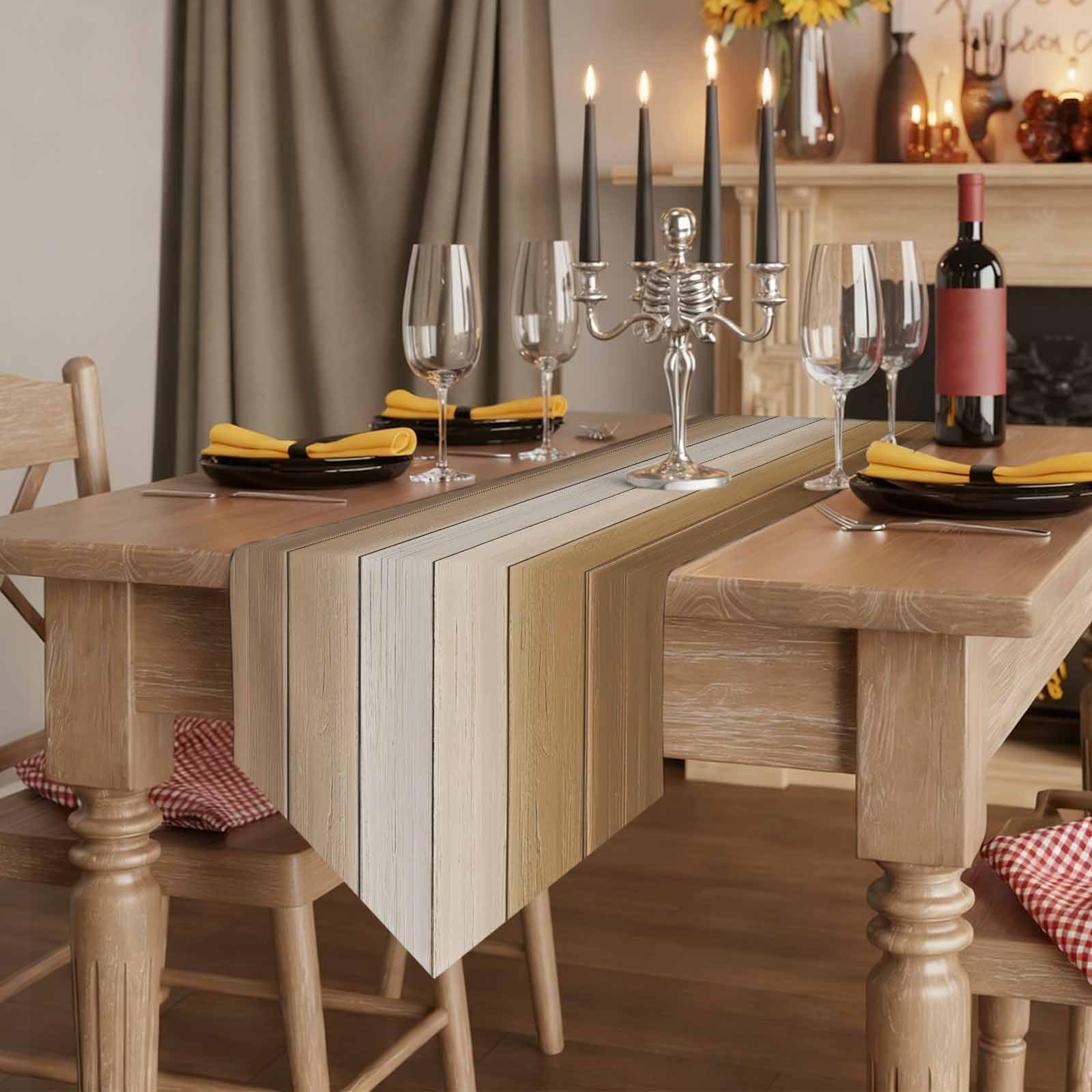 Brown Ombre Table Runner Linen Burlap Table Runner 72 Inches Long Vintage Country Wooden Dresser Scarves for Kitchen Island Coffee Dining Room Party Wedding Banquet Holiday Decoration 16"x72"