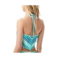 thumbnail image 2 of VINCE CAMUTO SWIM Women's Turquoise Striped Stretch Removable Cups Handkerchief-Hem Deep V Neck Tie Tankini Swimsuit Top XS, 2 of 2