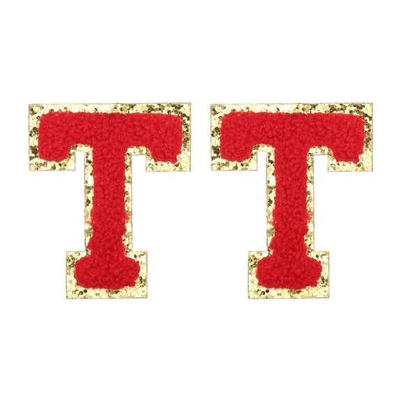 Uxcell Chenille Letter Patches 2.2" Self Adhesive Letter T Stick on Embroidered Patch for Clothing Repair (Red, Pack of 2)