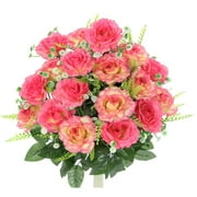 Admired By Nature 18 Stems Artificial Full Blooming Rose with Greenery Flower Bush, Pink