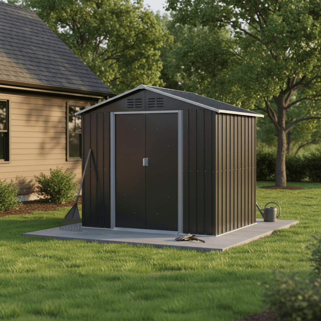 Alvantor Outdoor Storage Shed Metal with Window for Garden,17x4.3ft,Coal Grey