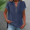 thumbnail image 5 of Womens Tops V Neck Button Short Sleeved Slit Top T Shirt Classic Round Neck With Print Cotton And Linen Suitable for All Body Types & Daily Wear Package Size 25X25X2Cm 5Xl Shirts for Women, 5 of 8