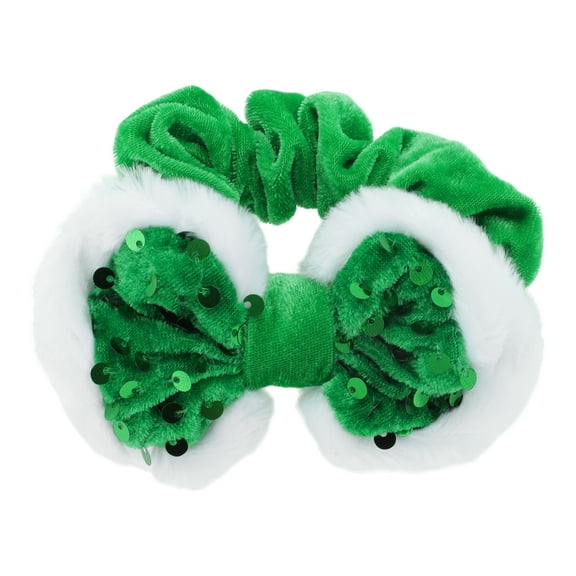 Unique Bargains 1 Pc Christmas  Hair Scrunchies Bow Tie Hair Rope for Christmas Green White