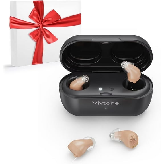 Vivtone Advanced Digital Supermini Rechargeable, Digital Completely-in-the-Canal Hearing Aids Set with Hearing Aids & Accessories, 0.34" x 0.7" x 0.2", Pair