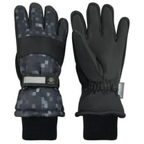 N'Ice Caps Kids Waterproof Thinsulate Winter Snow Gloves | Boys Male Cold Weather Pixels Black