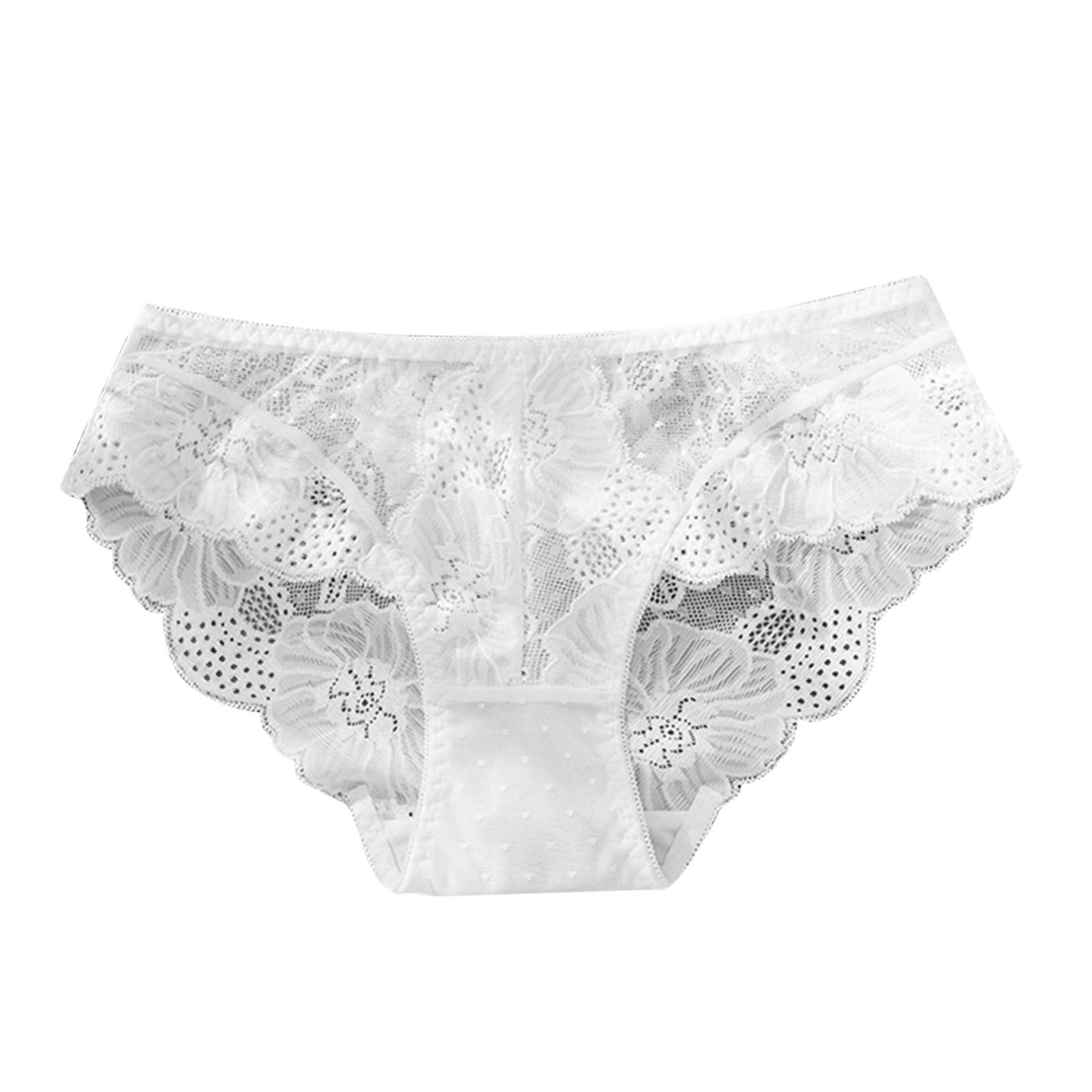 JDEFEG Women Boxers Underwear Women Mesh Bow Embroidered Lace Transparent  String Underwear Back Bandage Hollow Out Panties String Briefs Womens  Granny Panties Silk Polyester White L 