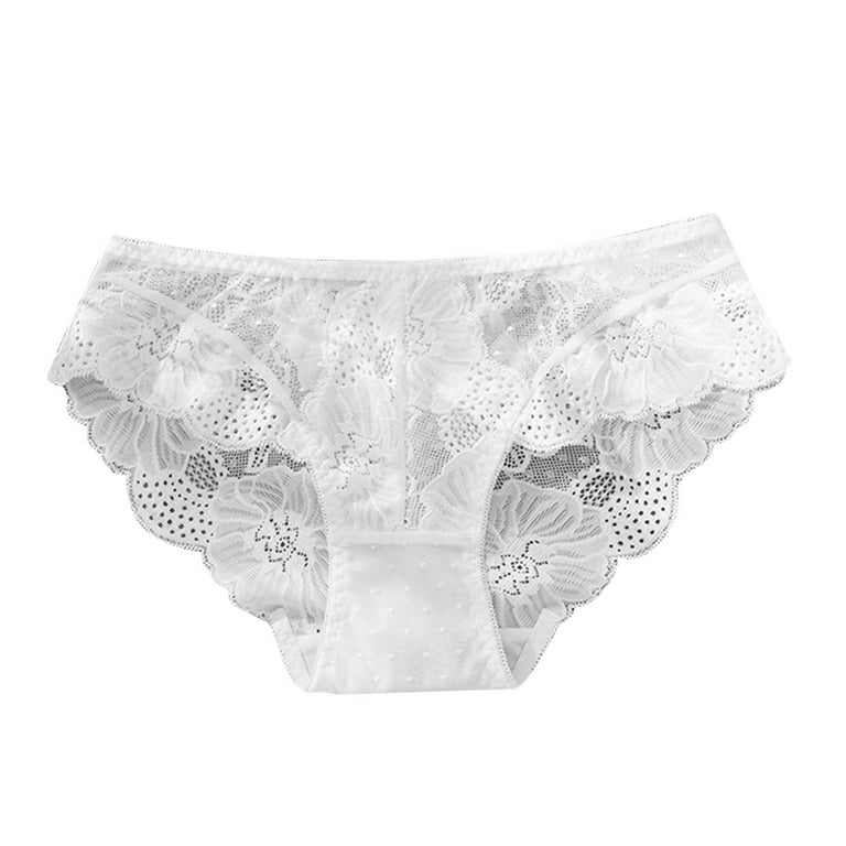JDEFEG Nylon Granny Panties Women Lace Underwear Breathable Hipster Panties  Stretch Seamless Briefs Plus Size G String For Women 2Xl Lace White M