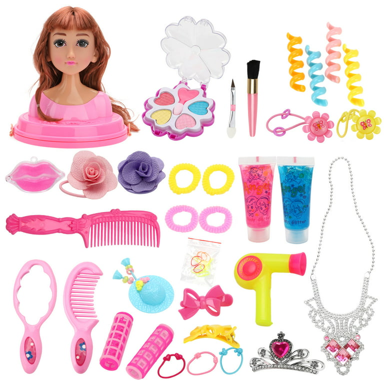 Kids Dolls Styling Head Makeup Comb Hair Toy Doll Set Pretend Play Princess Dressing Play Toys for Little Girls Makeup Learning Ideal Present, Size