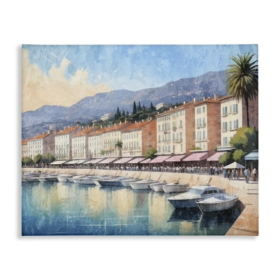 Stupell Industries Quaint Seaside Marina Beach Painting Wrapped Canvas Canvas Art Print Wall Art, 20 x 16