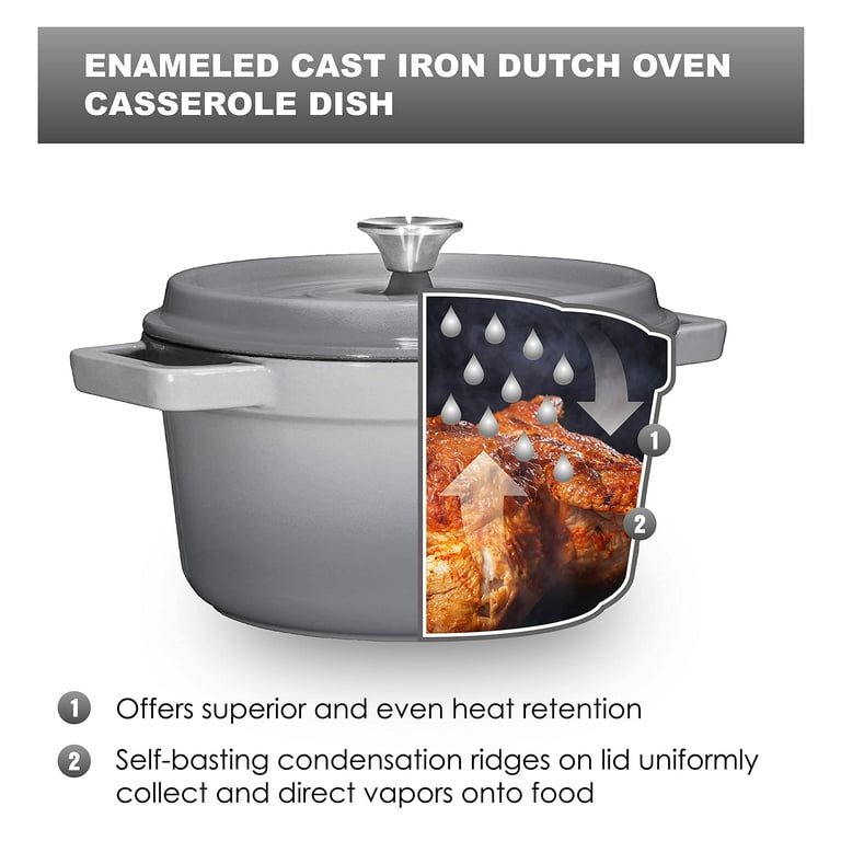 Bruntmor 3.8 Qt Enamel Cast Iron Dutch Oven w/ Handles & Lid, Gray