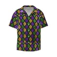 thumbnail image 2 of Lsque Mardi Gras Shiny Green Purple print Men's Cuban Collar Short Sleeve Shirt Summer Beachwear Casual Button Down Fashionable Vacation Leisure Shirt-XX-Large, 2 of 7