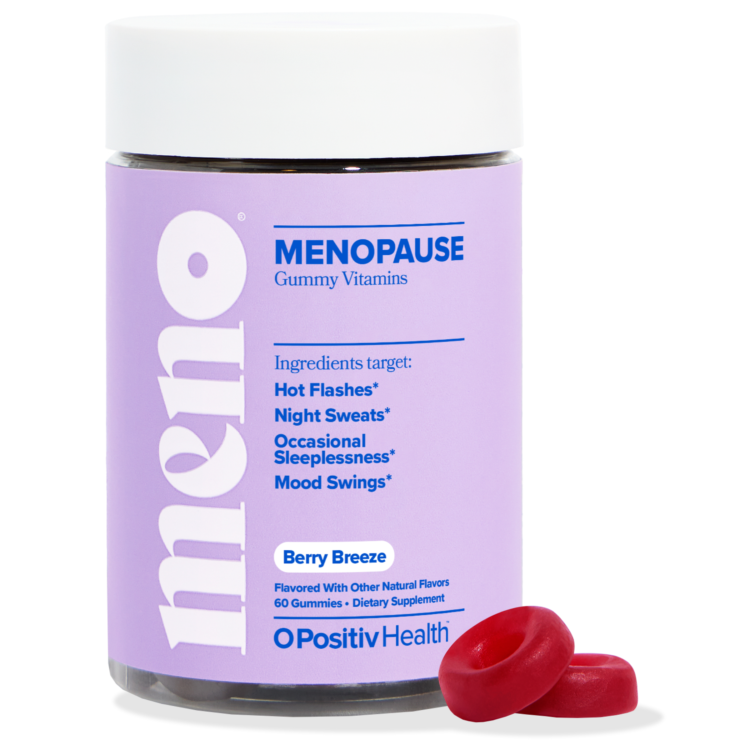 O Positiv MENO Menopause Relief Vitamin Gummies for Hot Flashes, Night Sweats, and Mood Swings, 60 Count