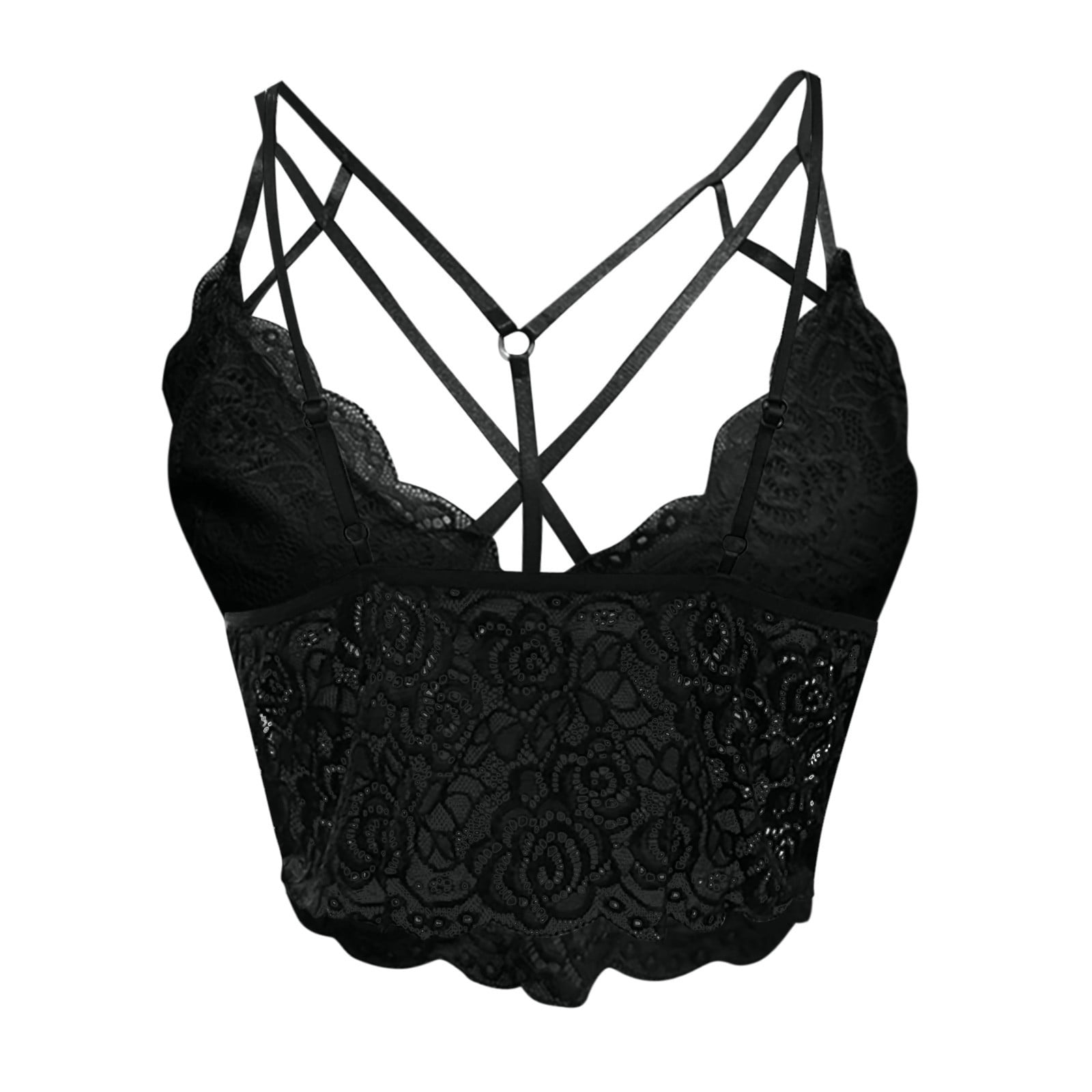 TD Collections Women's Floral Lace Bralette Removable Padded Wirefree  Longline Bra Bustier (Black, Small) at  Women's Clothing store