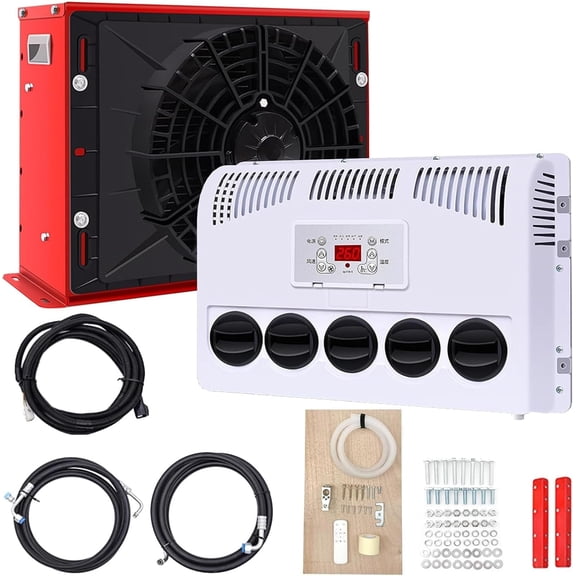 12V RV Air Conditioner Split Truck Cab Electric AC Unit for Semi Trucks Bus 12 Volt DC Mini Split RV Air Conditioner for Trucks RVs Caravan Excavators Trailers Vans