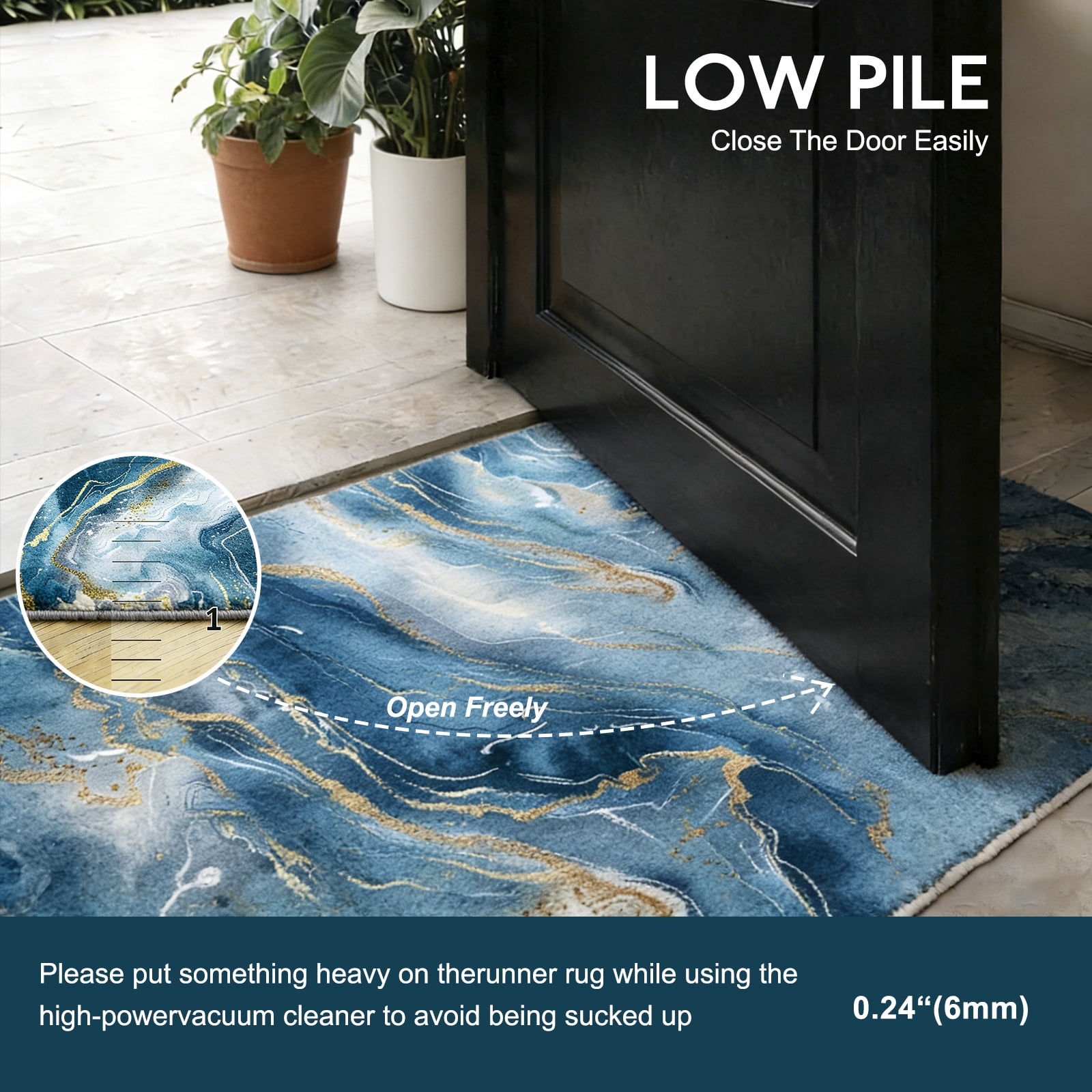 2x6 Abstract Marble Runner Rug Non Slip Washable Rug, Soft Faux Wool Modern Rugs for Hallways, Kitchen Runner Rugs Non Skid, Stain Resistant Floor Carpet for Laundry Entryway Bedroom Bathroom