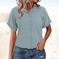thumbnail image 2 of Women's Cotton Linen Tunic V Neck Short Sleeve Blouse Summer Casual Wear, 2 of 9