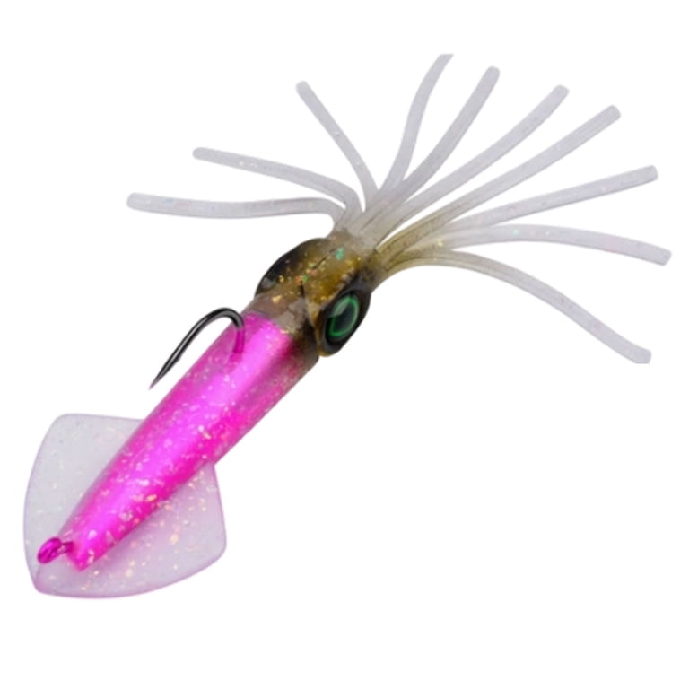 do fish like glow in the dark lures Saltwater Squid Fishing LED Lighted Squid Jig Deep Sea Trolling Lures with 6/0 Hook Halibut Lincod Jig for Tuna Grouper Striper Mackerel Surf Fishing Offshore Blue Glow-in-the-Dark Squid Fishing Lures, Soft