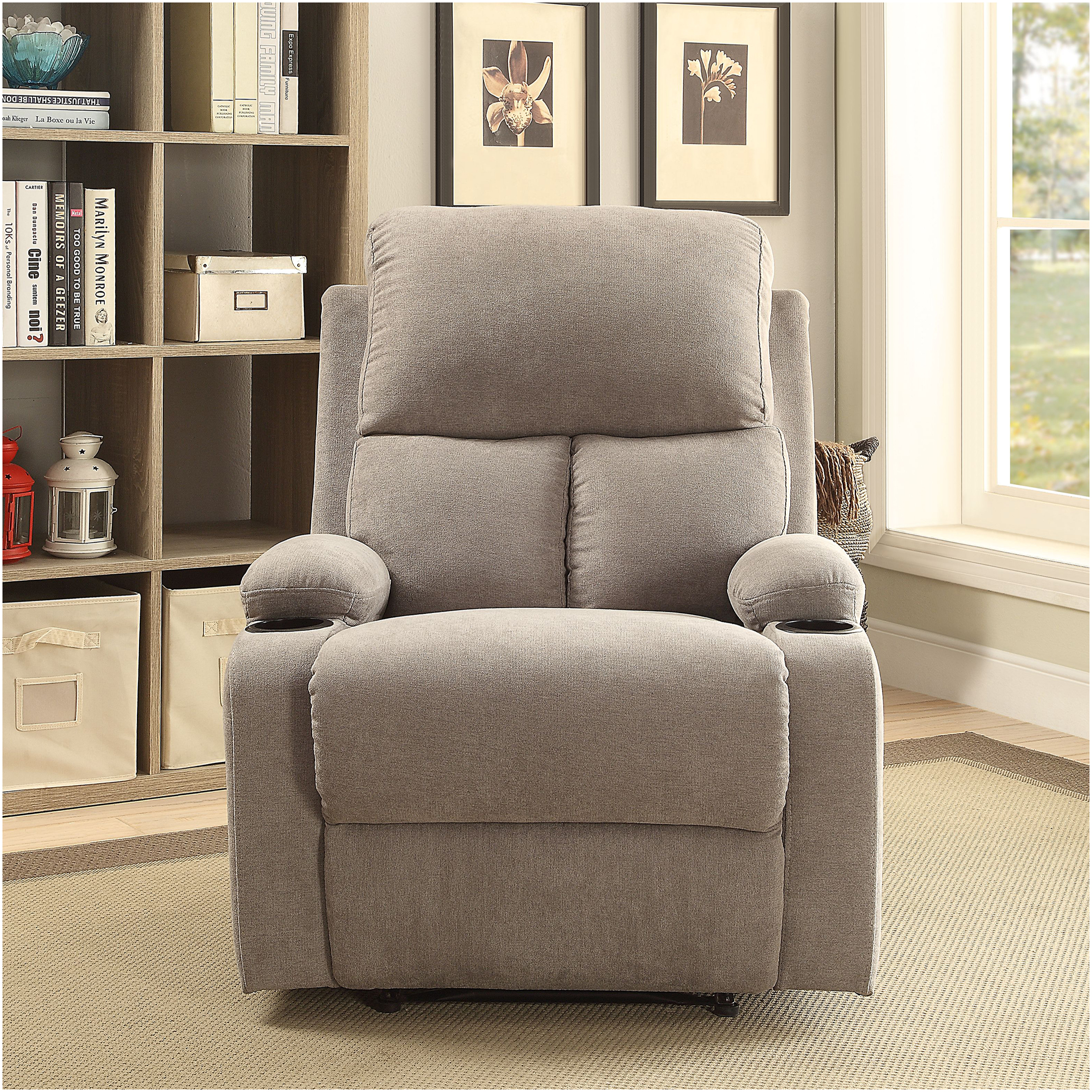 JERFIT Modern Fabric Recliner Chair with Cup Holders, Padded Arms and Memory Foam, Comfortable Living Room Reclining Chair, Grey