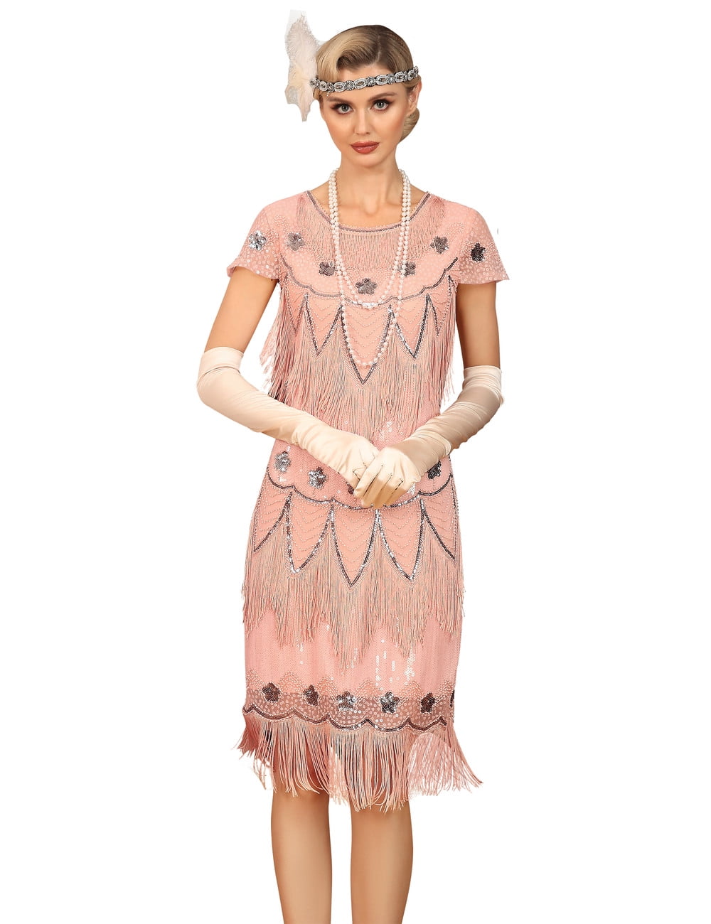1920s Flapper Dress With Sleeves - Art Deco Sequin Beaded Fringe Gatsby Party Dress