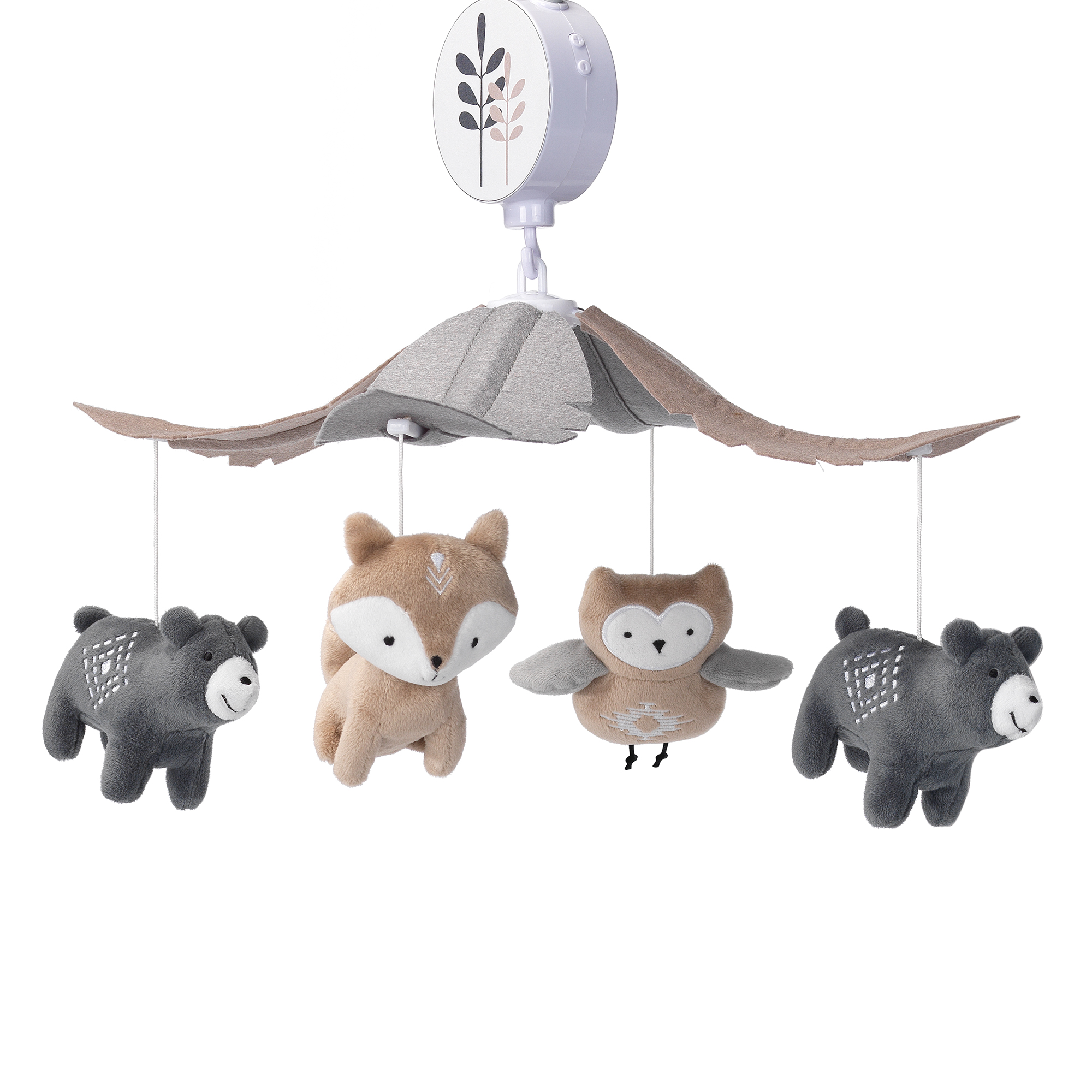 Lambs & Ivy Woodland Forest Musical Crib Mobile, Gray/Tan photo 3