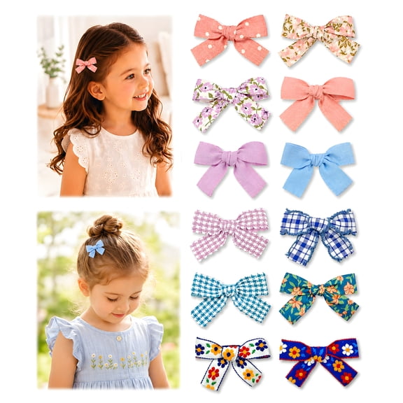 Baby Girl Hair Clips Set, 12 Pcs Hair Bows Barrettes Handmade Accessories Alligator Clip for Little Girls Babies Toddlers Child Kids Teens Gifts