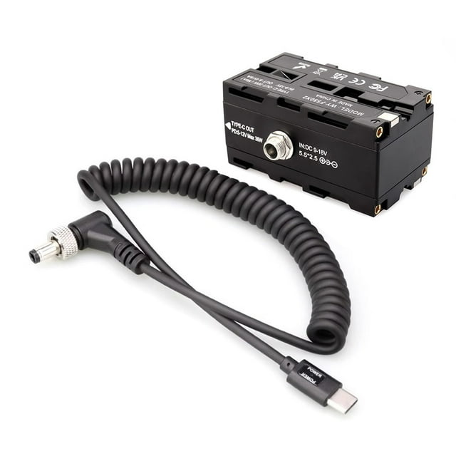 NP-F Tipo-C A NP-F550/570/770/970 Batería Ficly Adaptador de Alimentación de Batería Con 5-12V Cable de Resorte de Salida para El Monitor de Campo Transmisorio de Video