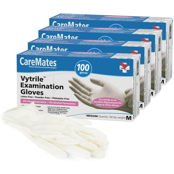 Caremates Vytrile Examination Medical Grade Latex Free Gloves, Medium, 100 Ct, 4 Pack