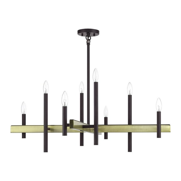 49347-07 Livex Lighting Denmark - 8 Light Large Chandelier-21.5 Inches Tall and 36 Inches Wide-Bronze/Antique Brass Finish