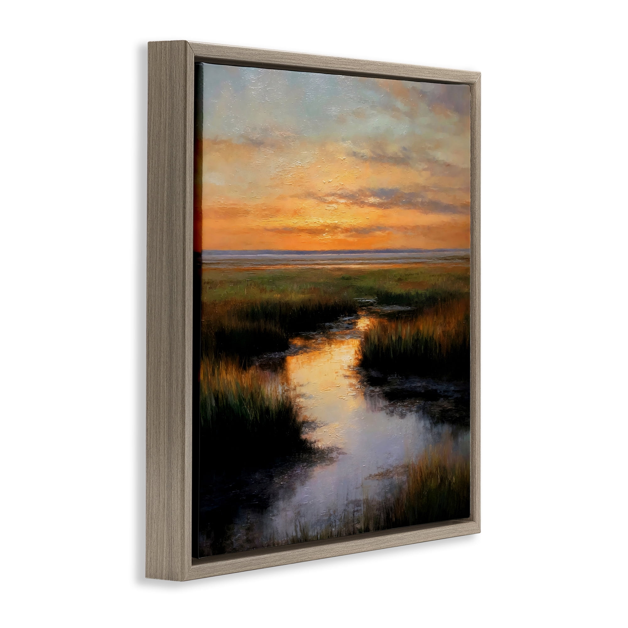 Stupell Industries Warm Marshland Sunset Brown Framed Floater Canvas Wall Art, design by Petal Prints Design