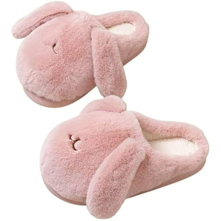 

PIKADINGNIS Cute Furry Bunny Rabbit Slippers for Women Men Fluffy Faux Fur Warm Soft House Shoes Non-slip Plush Winter Indoor