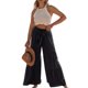 thumbnail image 1 of Pantalones De Pierna Ancha Con Volantes Color Puro Ajuste Casual Corbata Pantalones Largos Con Volantes De Moda Para Mujeres Citas Negro XXL, 1 of 5
