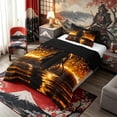 thumbnail image 2 of Manfei Silhouette Samurai Twin Comforter Sets for Boys Men, Fire Water Bedding Set, Black Gold, Black Reversible 2-Piece, 1 Comforter and 1 Pillowcase, 2 of 6