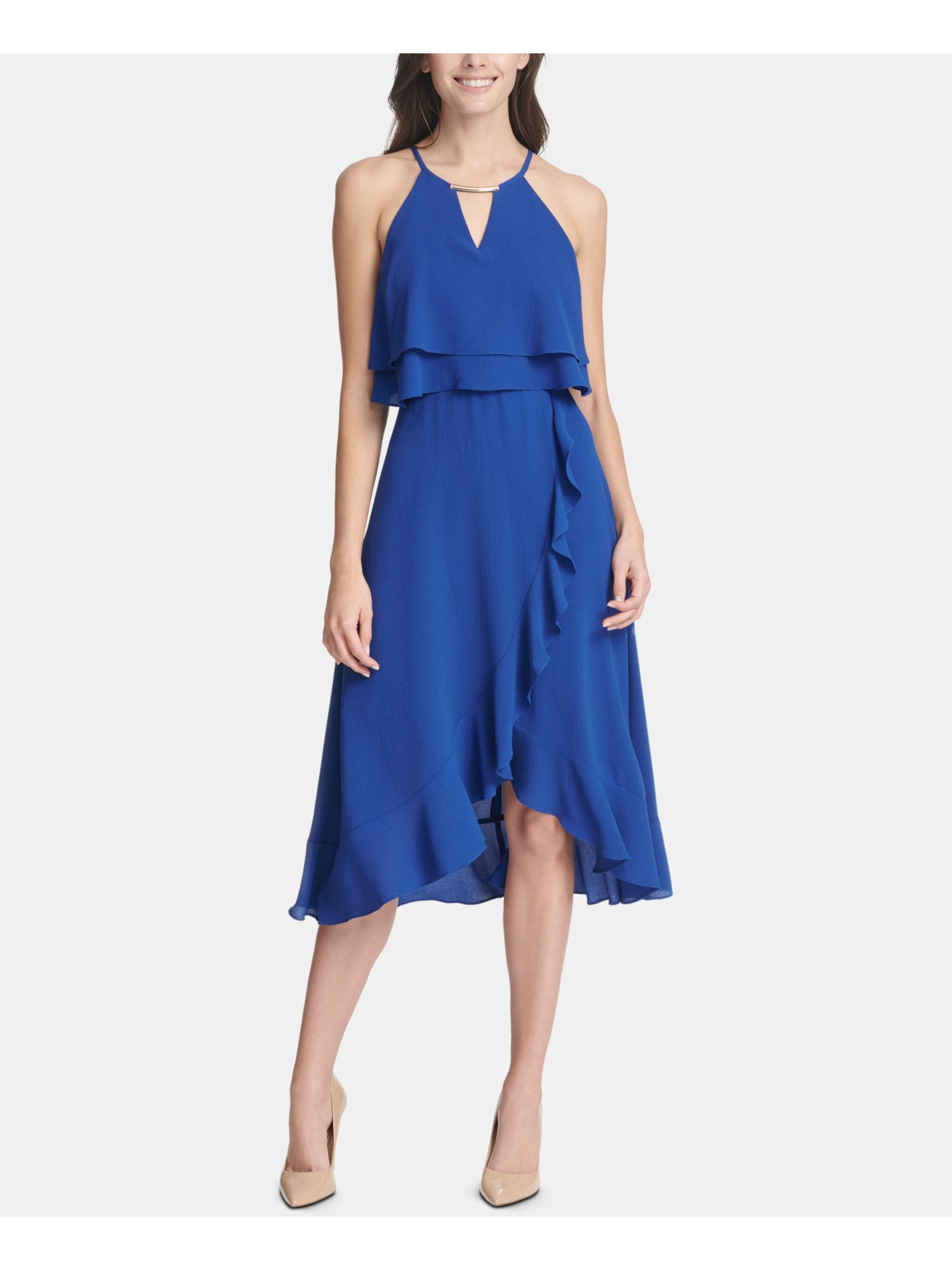 KENSIE DRESSES Womens Blue Halter Knee Length Party Hi-Lo Dress 4 ...