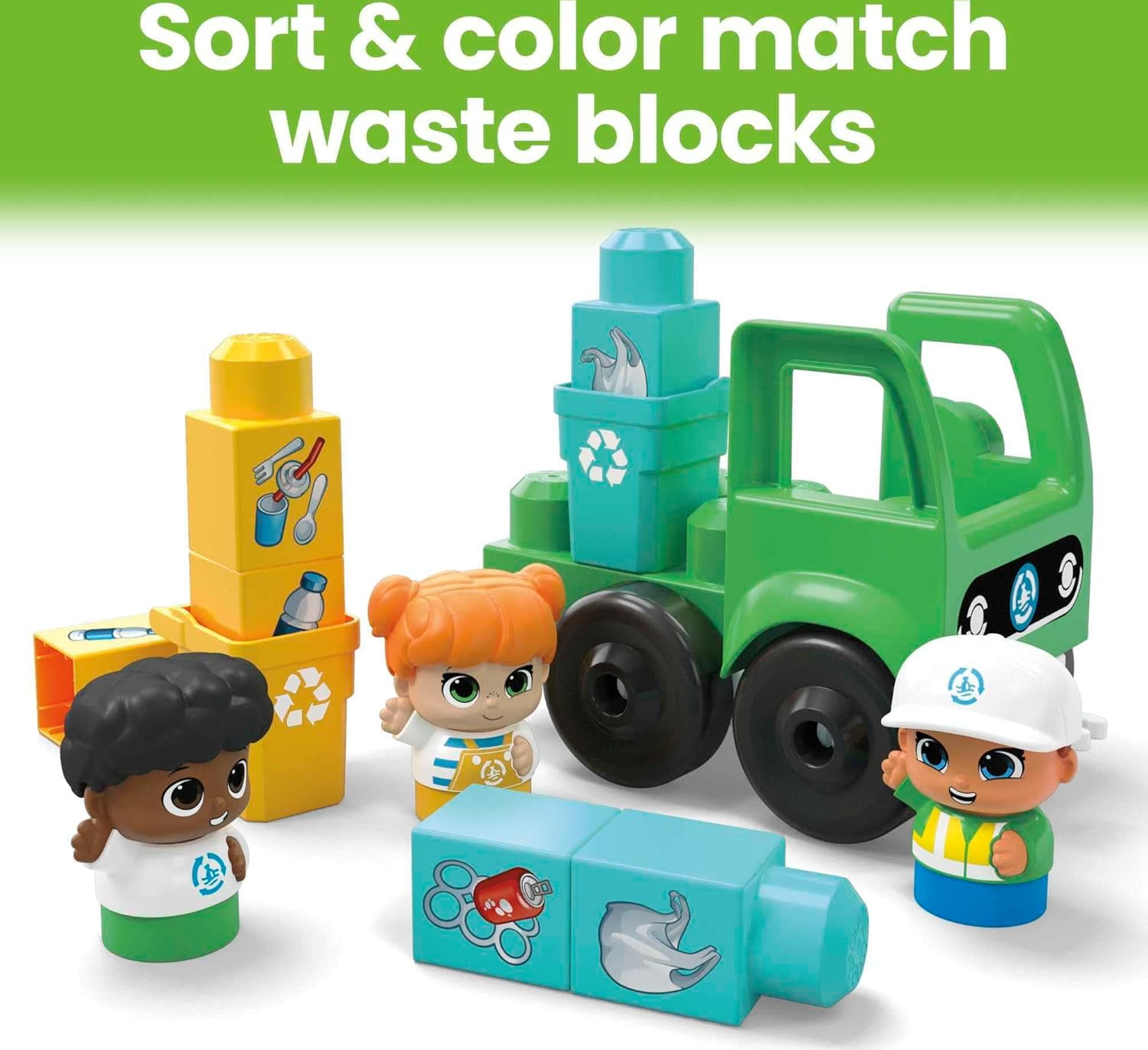 MEGA BLOKS Fisher-Price Toddler Building Blocks Toy Set, Green Town Ocean Time Clean Up with 70 Pieces, 3 Figures, Ages 1+ Years