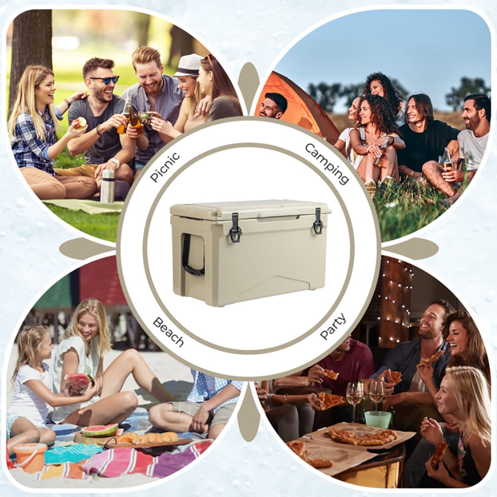 Spaco 50 QT Rotomolded Cooler Insulated Portable Ice Chest with Integrated Cup Holders-Tan, Heavy Duty Hard Coolers for Beach Picnic Camping Boat