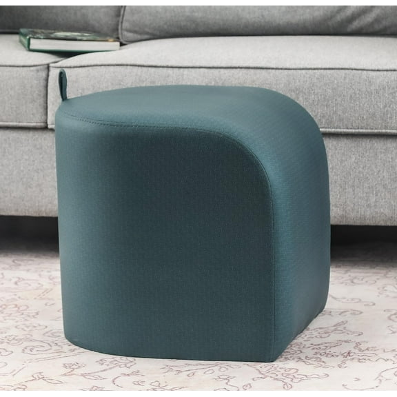 Modern Ottoman Footstool, Small Upholstered Technical Fabric Vanity Foot Rest Stool, Pouf Seat for Living Room, Bedroom, Blue