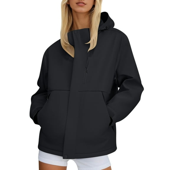 DHFJKG Rain Jacket For Women Solid Color Lightweight Windbreaker Loose Fit Zipper Raincoat Hiking Outfits With Hood Plus Size Fashionable Coats