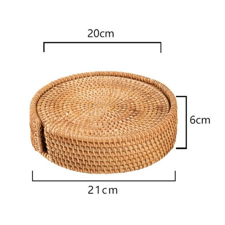 

6Pcs Coasters Set Round Tableware Placemat Dish Tea Cup Mat Rattan Weave 8-20Cm 20Cm