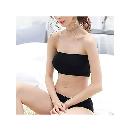 

Wrcnote Women Strapless Stretchy Tube Top Comfort Daily Wear Solid Color Bandeau Padded Bralette Black 5XL