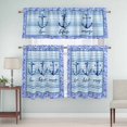 thumbnail image 5 of Ocean Style Curtain Valances Set Summer Blue White Stripes Anchor Sea Wavy Border Kitchen Curtains 36&nbsp;inch Length Rod Pocket Valance and Tiers 3 Piece Set Small Bedroom Bathroom Laundry Decor, 5 of 9