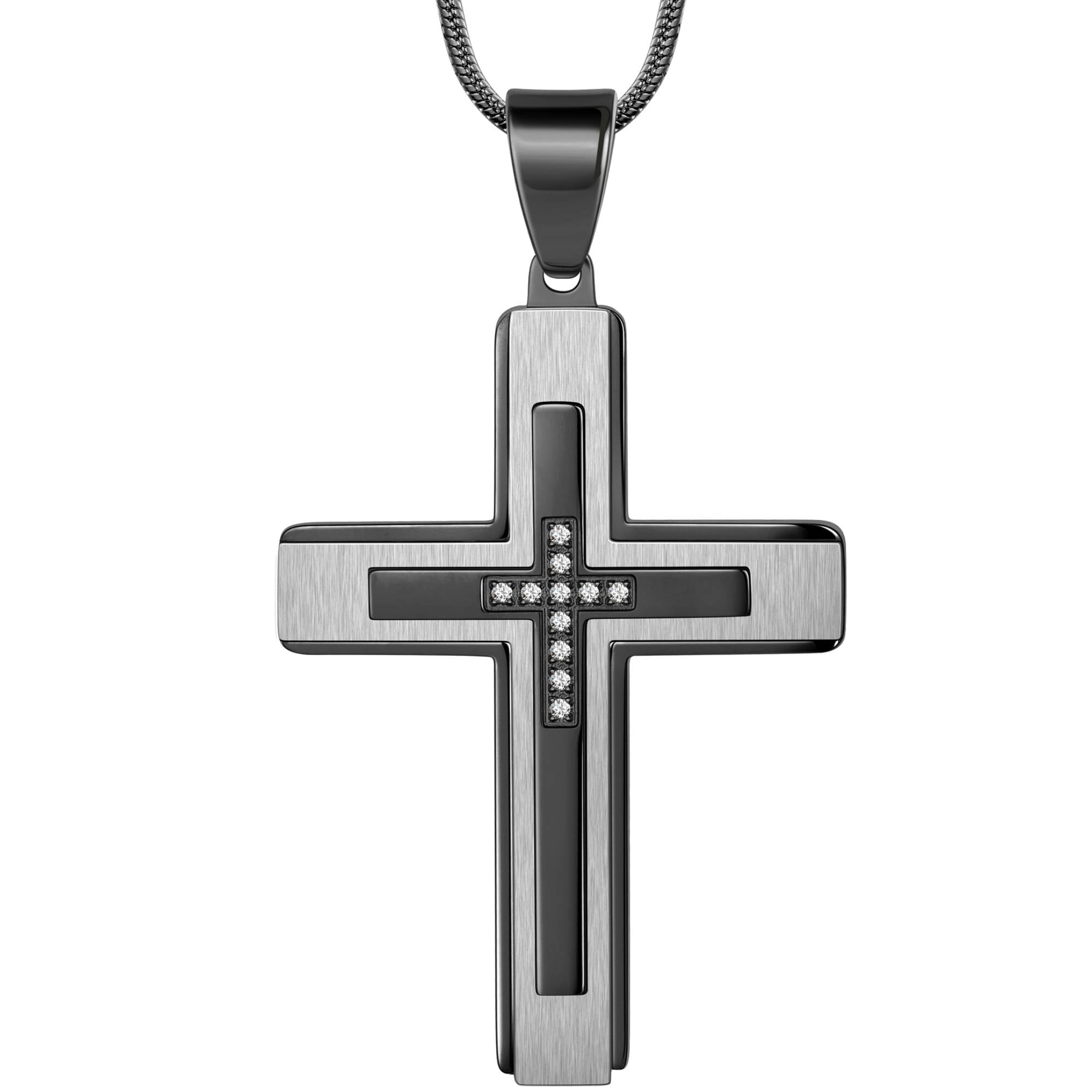 Jewmon Gothic Black Cross Necklace for Men Jesus Cross Pendant Chain Catholic Christian First Communion Graduation Birthday Fathers Day Mens Jewelry Gifts Ideas for Him