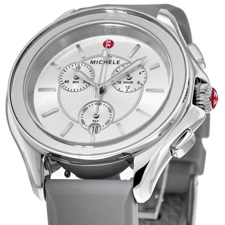 Michele Cape Silver Dial Women\'s Watch Michele Cape Chronograph Silver Dial Date Black Silicone  main image 2