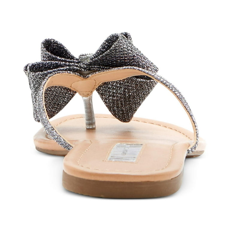INC International Concepts Women s Mabae Bow Flat Sandals Shoes Silver Size 7 M