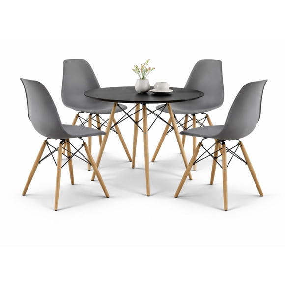 Set de Comedor Mundo In Mesa negra y 4 Sillas Eames gris Minimalista