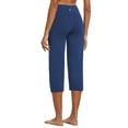 thumbnail image 3 of BALEAF Womens Yoga Capri Pants High Waist Capri Leggings with Pockets Wide Leg Crop Exercise Workout Summer Pants Navy Blue L, 3 of 6