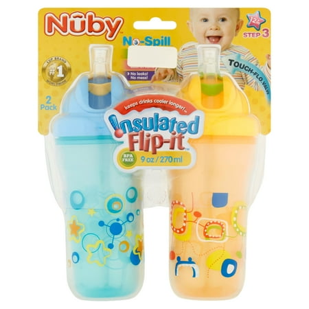 Nûby 9 oz No-Spill Insulated Flip-It Cup Step 3 12+m, 2 pack